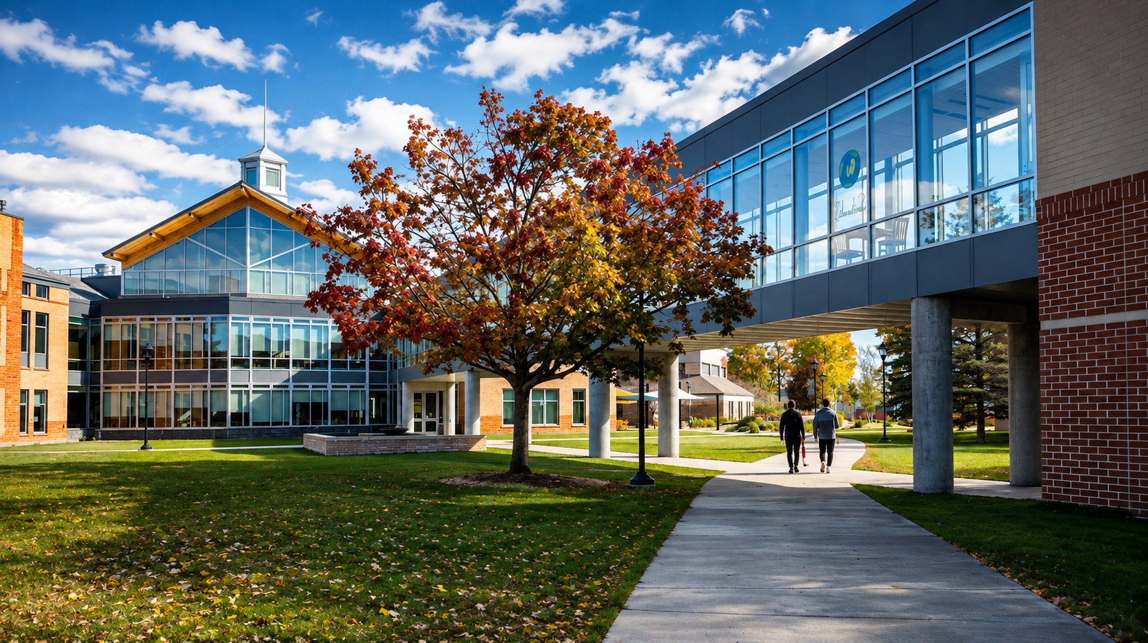Clarkson University campus walkway and academic buildings
